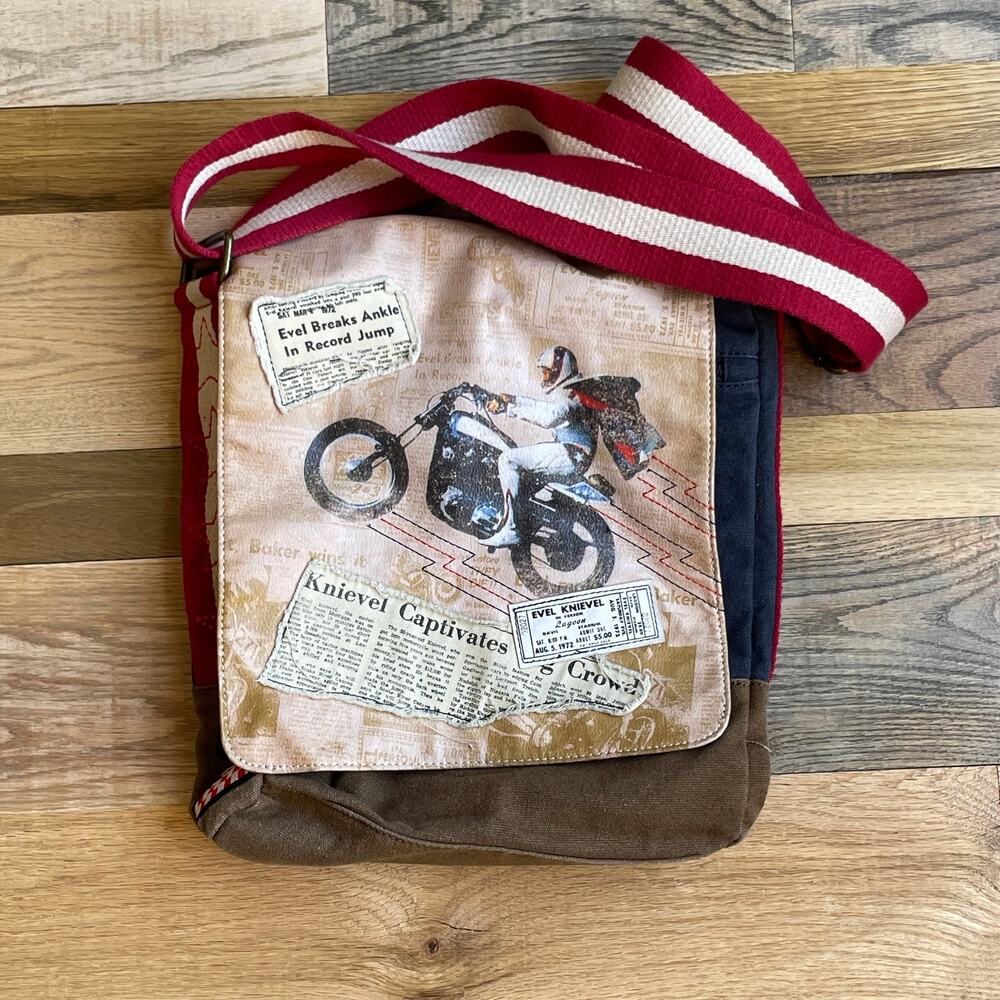 Motorcycle Canvas Evel Knievel Messenger Bag Red White Blue Americana